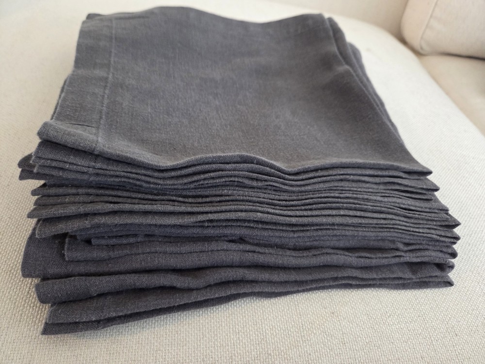 Sur La Table 100% Linen Gray Solid Square Cloth Napkins Set of 11