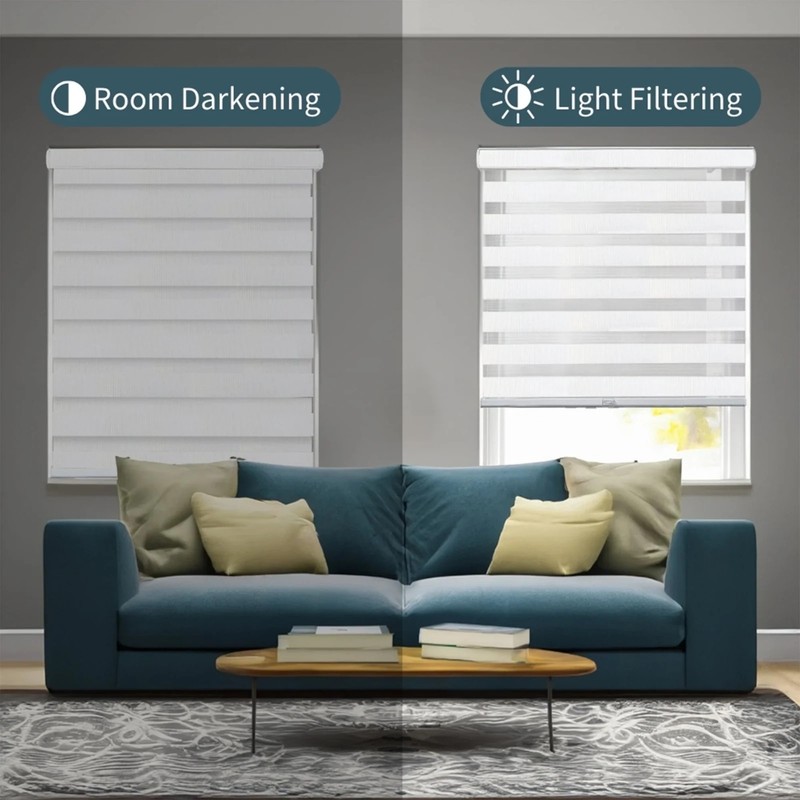 Basic Arctic Cordless Dual Layer Zebra Roller Window Shade - 35" W x 72" L gallery