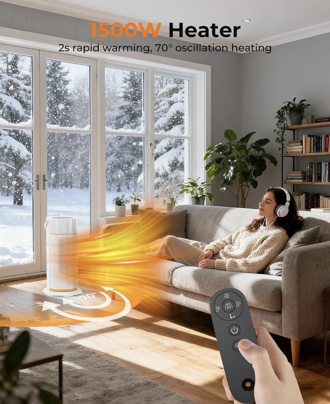 1500W Portable Ceramic Space Heater with Remote, Oscillation & Safety Features gallery