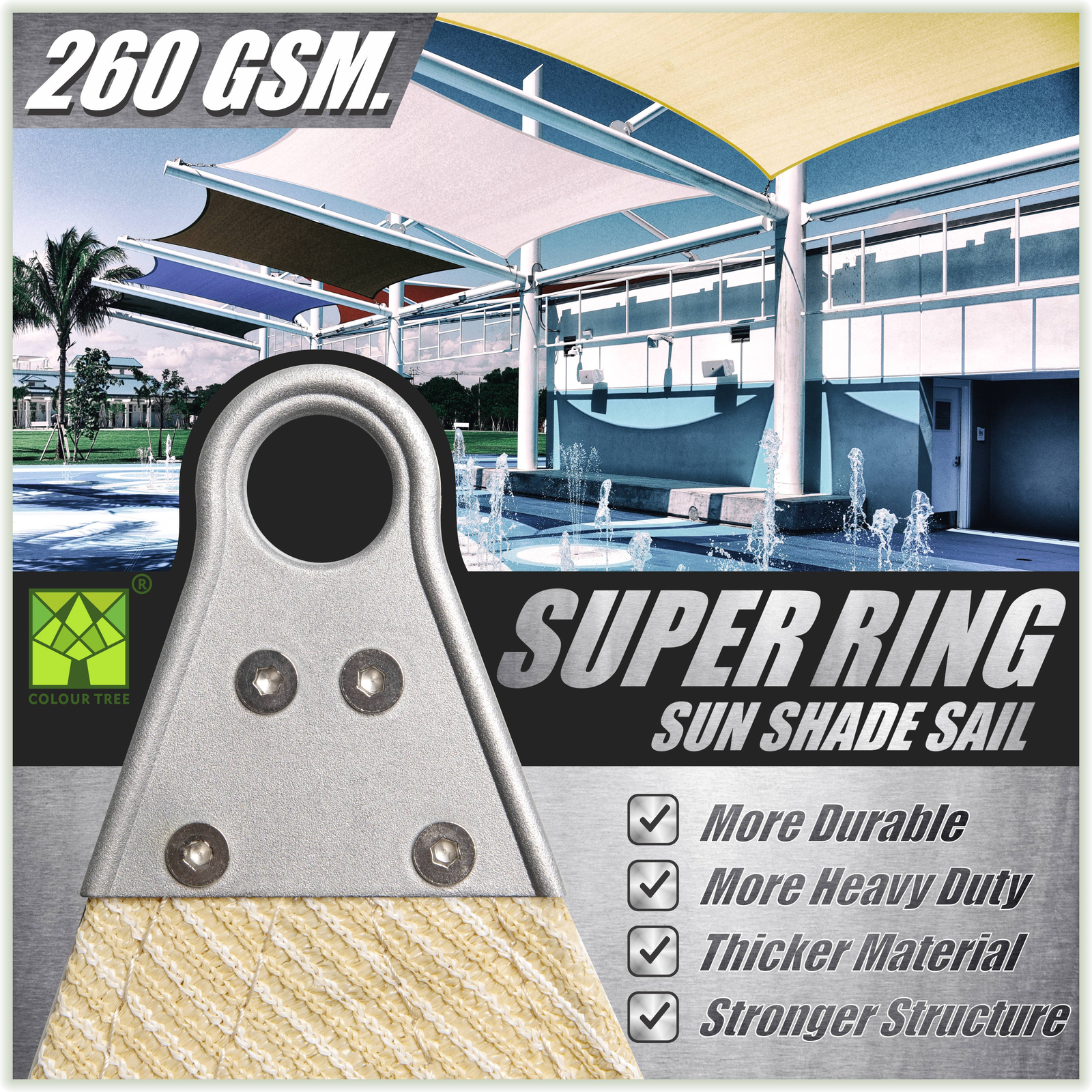 Colourtree Super Ring Sun Shade Sail Canopy Rectangle Square Outdoor Custom Size gallery