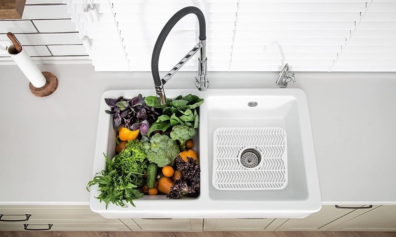 Sink Protector Mat Plastic with Center Drain Cutout Protect Sink 11 x 12" White gallery