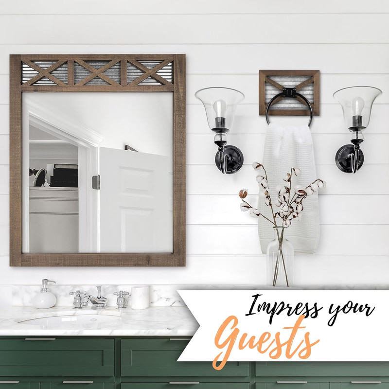 Rustic Farmhouse Bathroom Mirror - Large 28" x 34" Wall Decor in Brown gallery