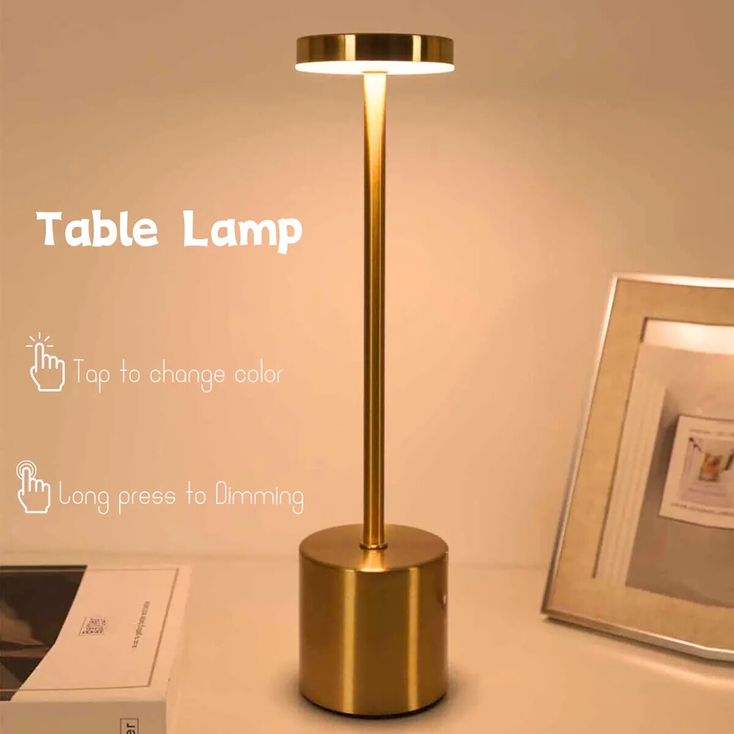 Metal Table Desk Lamp Cordless Touch Control Dimmable Night Light Rechargeable gallery