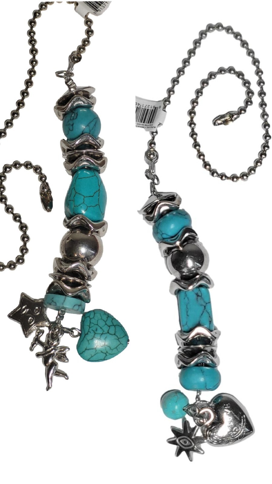 Beaded Turquoise & Silver Fan Light Pull Chain Set of 2 with Connectors gallery