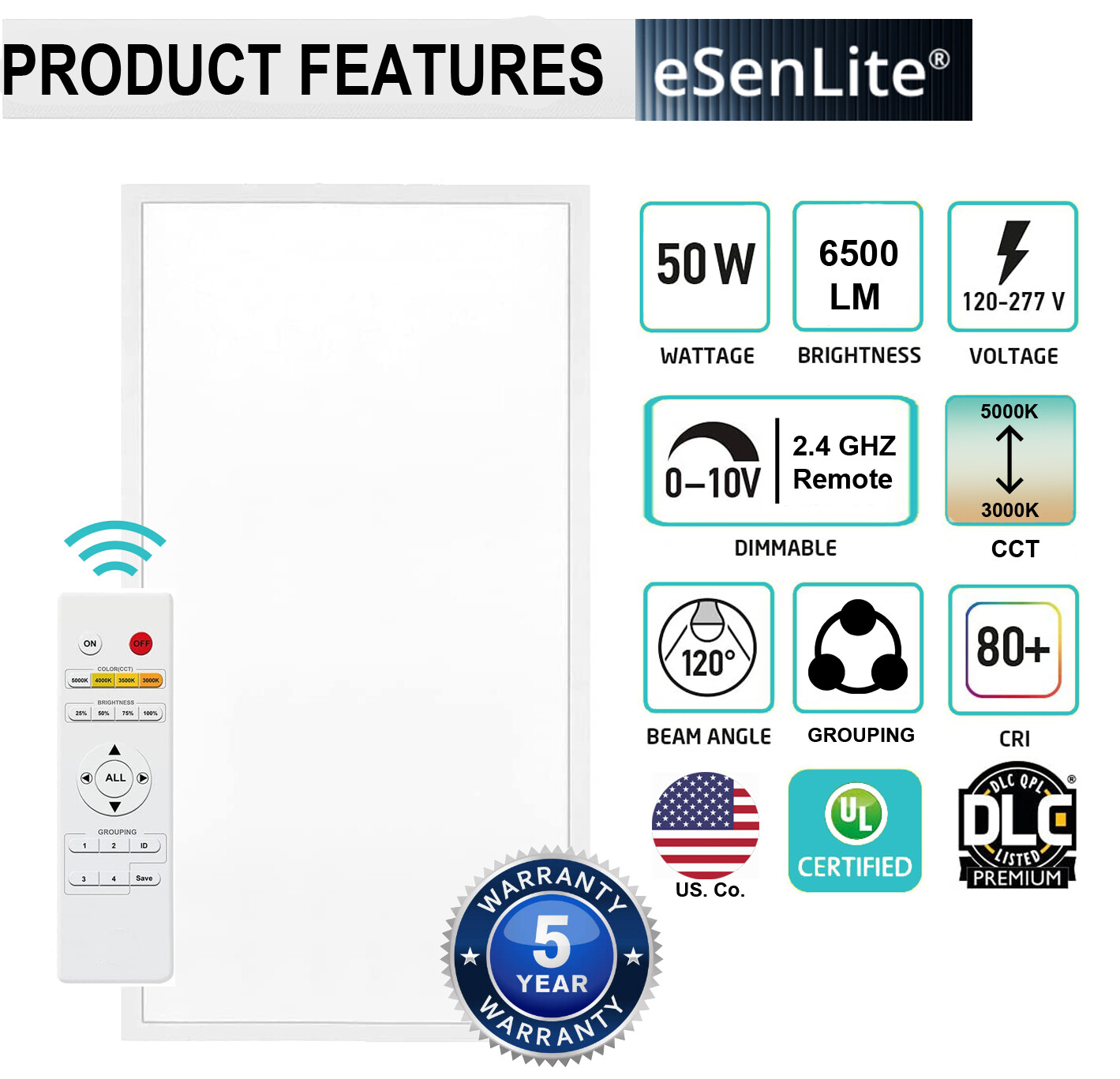 2 PK 2x4 LED Flat Panel Light Remote Control 3000k-5000k Dimmable Office Troffer gallery