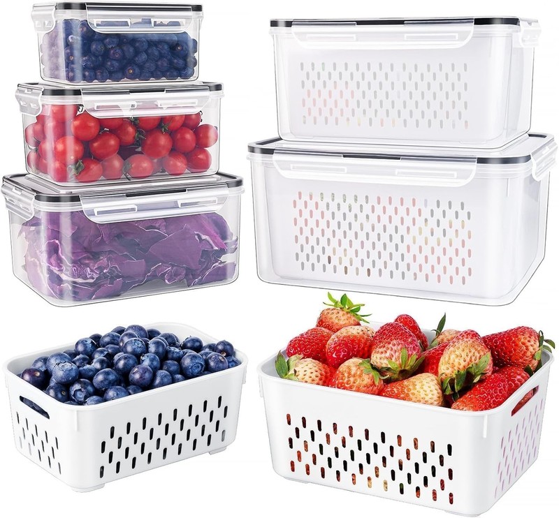 Fruit Container Set Large Food Storage Containers with Colander 5pcs gallery