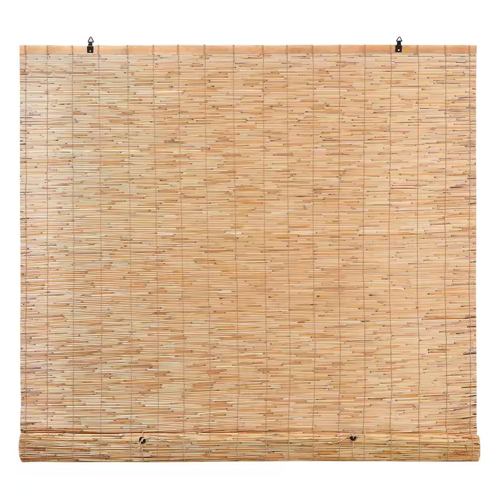Cord Free Natural Light-Filtering Bamboo Reed Roman Shades Manual Roll-Up Window gallery