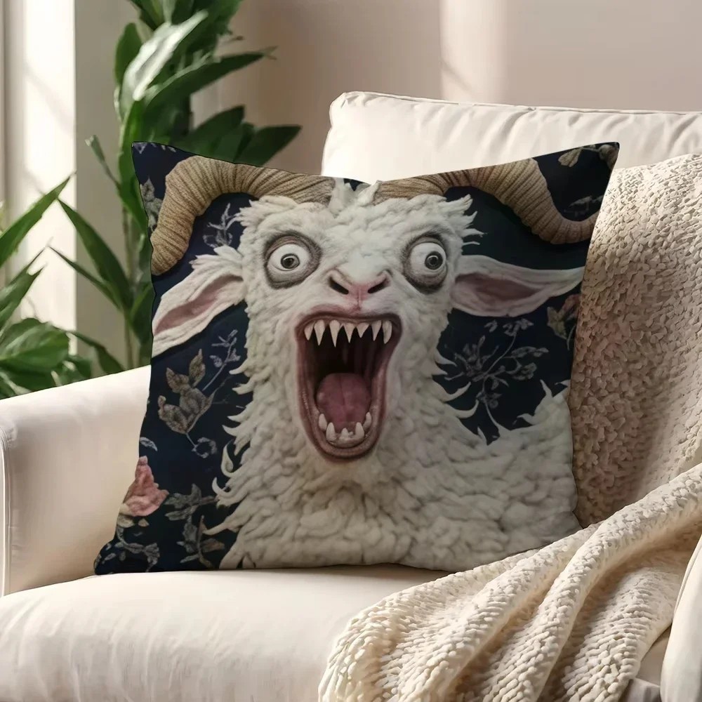 Surreal Art Screaming Goat Linen Pillow Covers Cushion Case Housewarming 45x45cm gallery