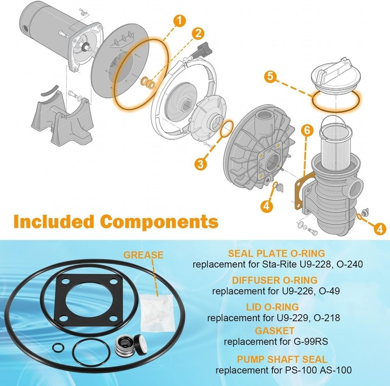 O-Ring Rebuild Kit for Sta-Rite P2RA & P2R Dura-Glas MaxeGlas Pool Pump PRE 1998 gallery