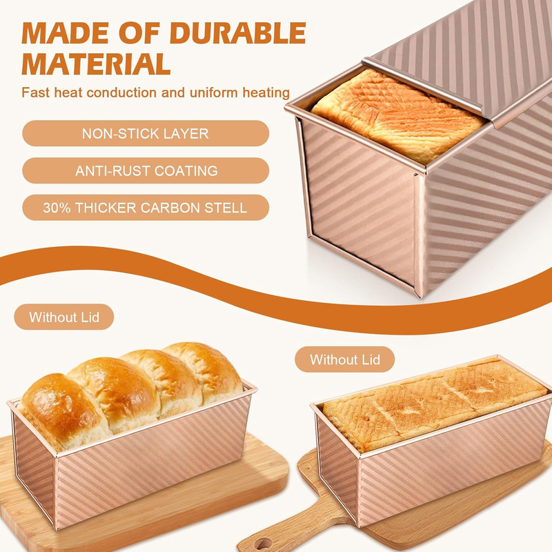 Pullman Loaf Pan with Lid, Non-Stick Carbon Steel Bread Pan for Homemade Sand... gallery