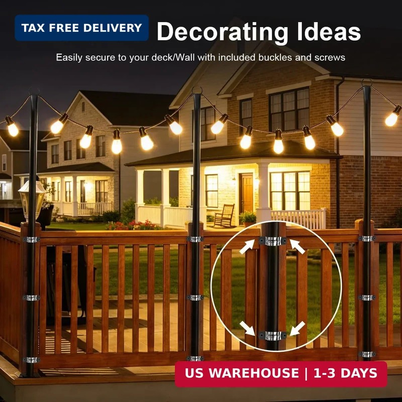 6 Pack String Light Poles for Outside, Upgraded Heavy-Duty Metal Poles for Outdo gallery
