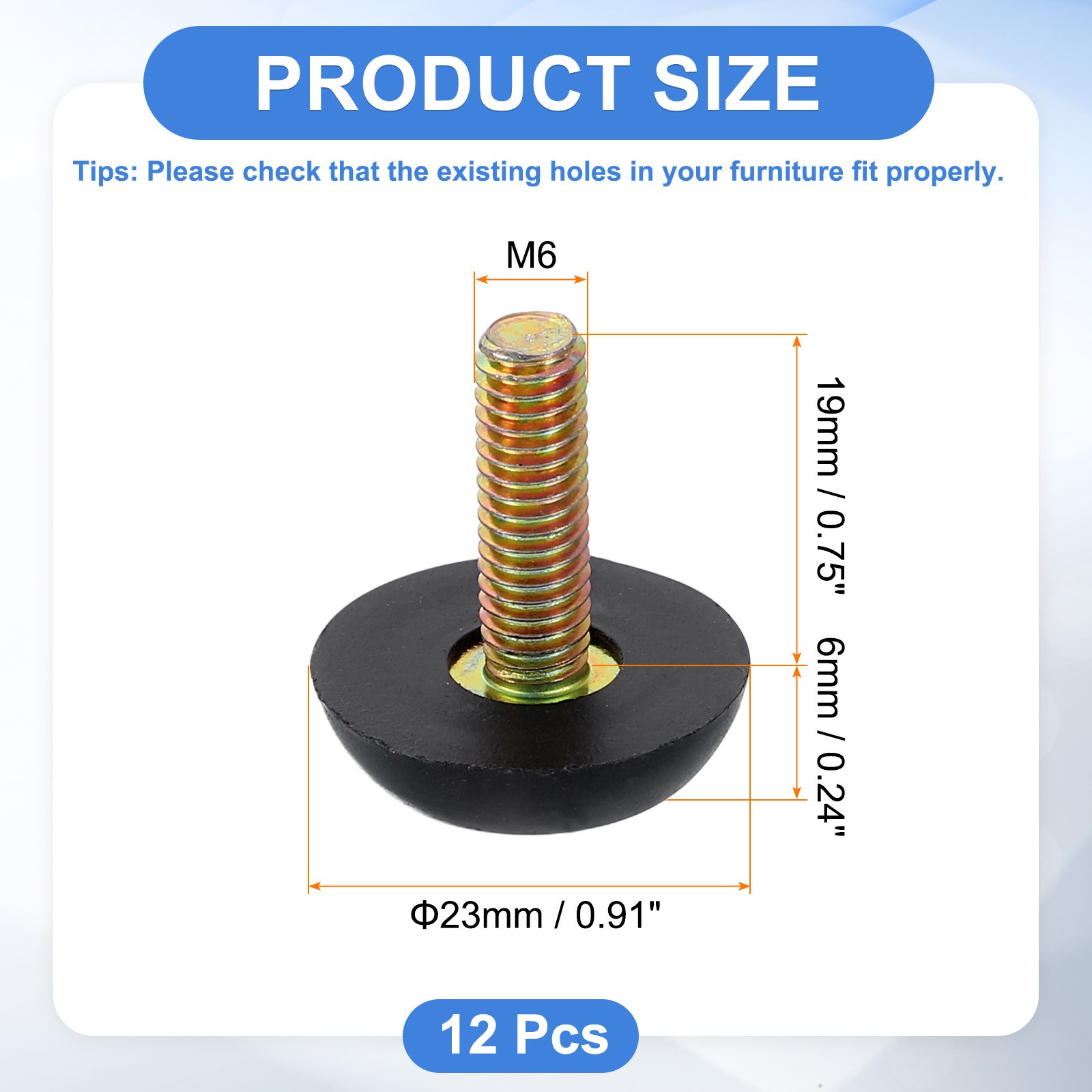 12Pcs M6 Thread Furniture Feet Levelers, 23x19 Adjustable Leveling Screw, Black gallery