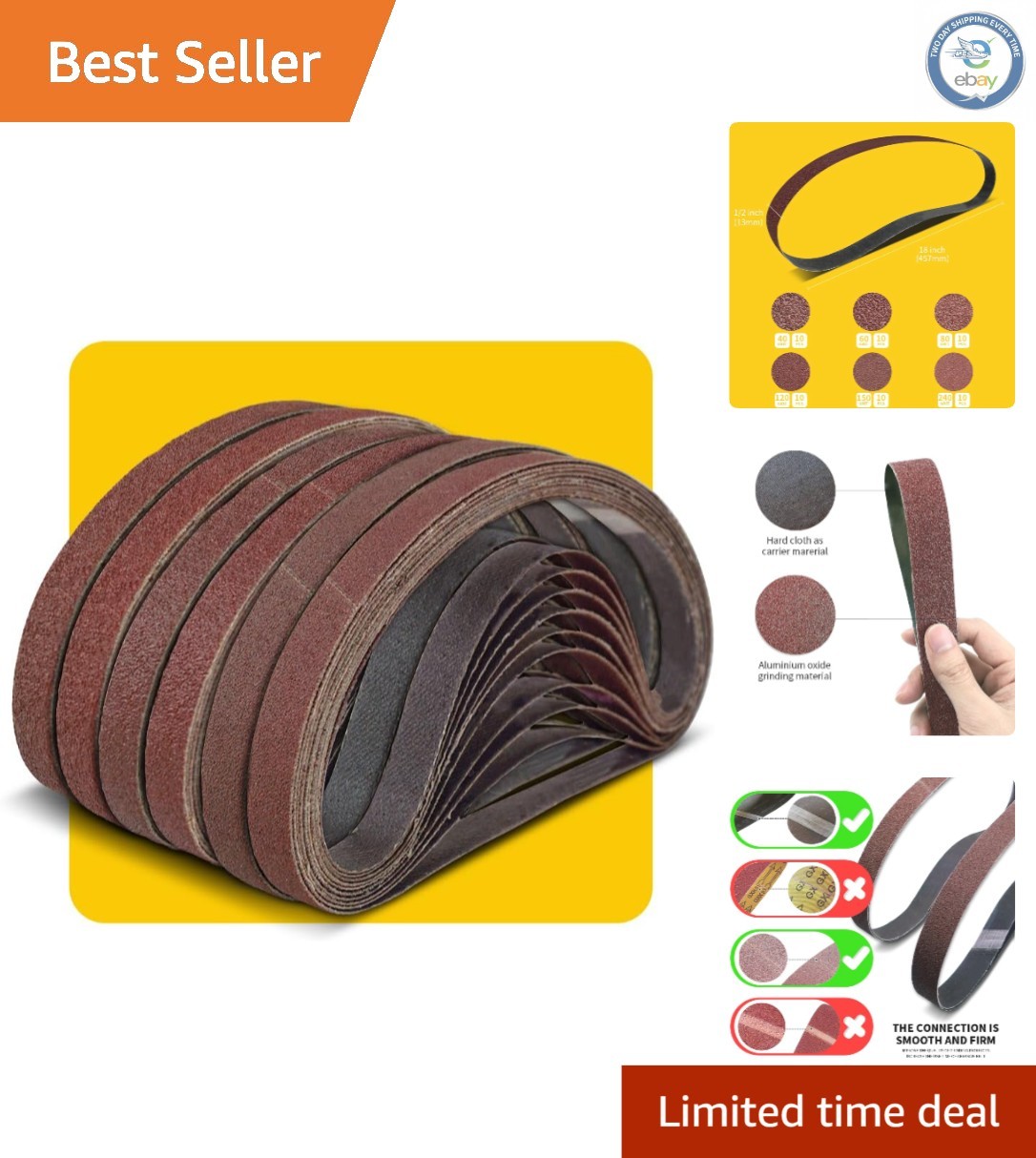 60-Piece Sanding Belt Assortment, 1/2 x 18 Inch, Antistatic & Washable gallery