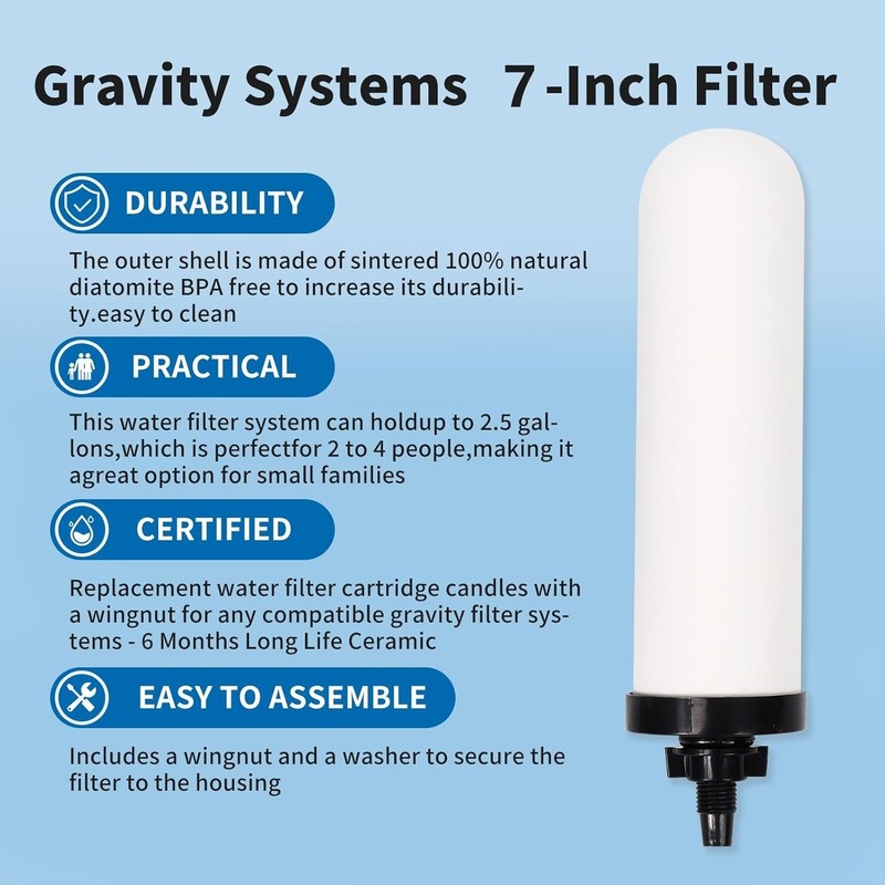 NEW 4 Pack 7" Gravity Water Ceramic Replacement Filter Activated Carbon 7In gallery
