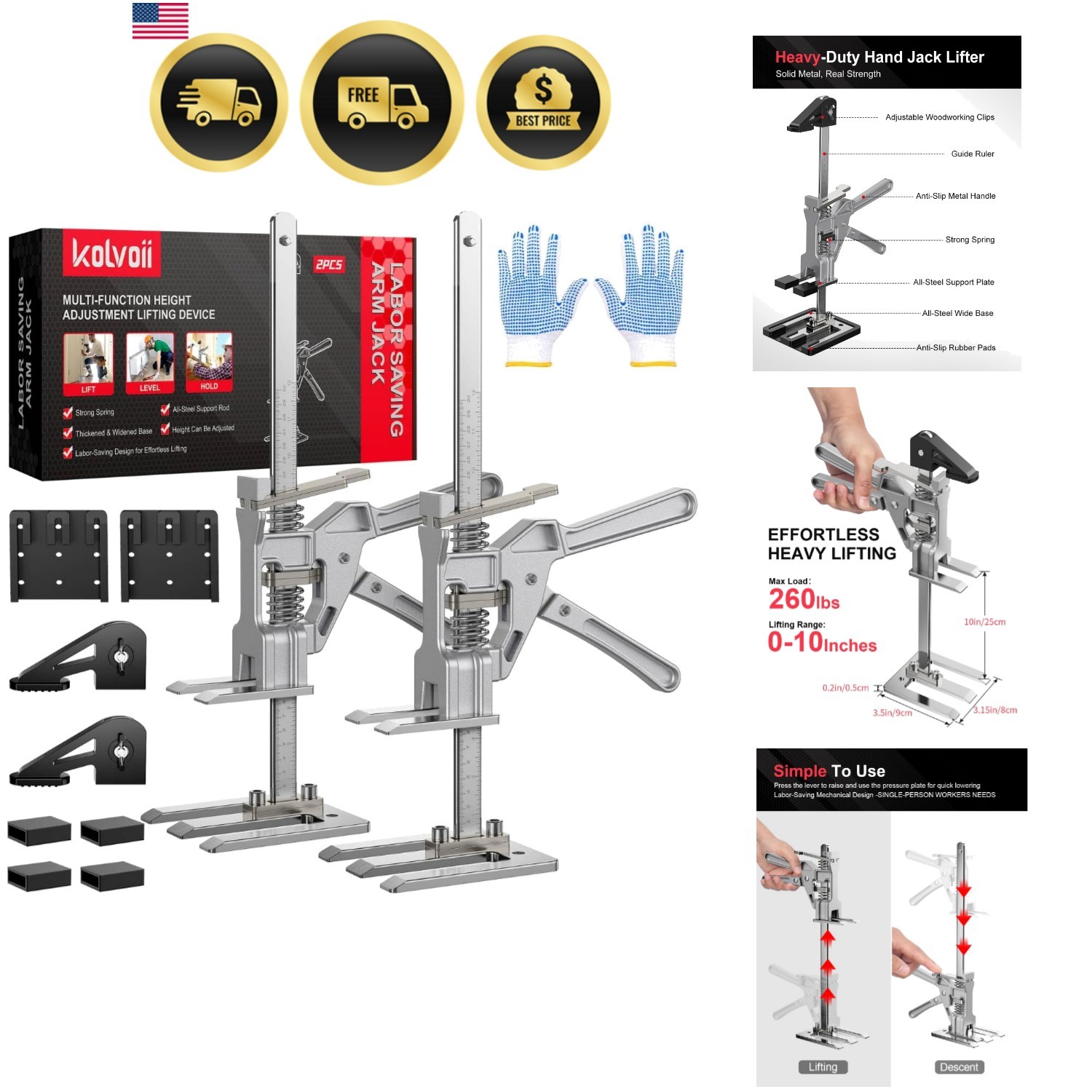Labor Saving Arm Jack 2 Pack All-Metal Hand Lifter for Furniture Windows Doors gallery