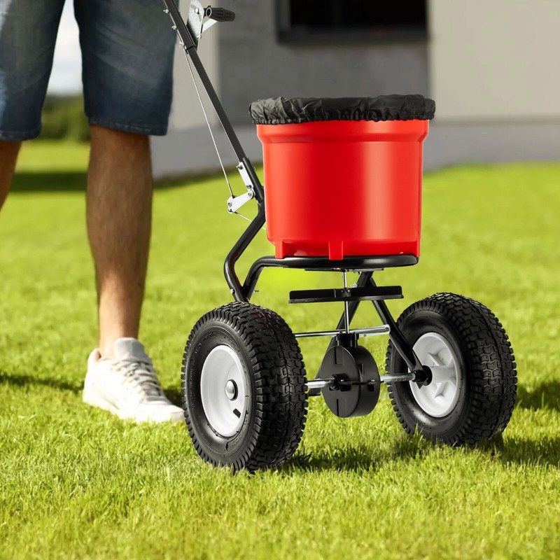 Commercial Broadcast Fertilizer Spreader 90LB Walk-Behind Push Garden Seeder Red gallery