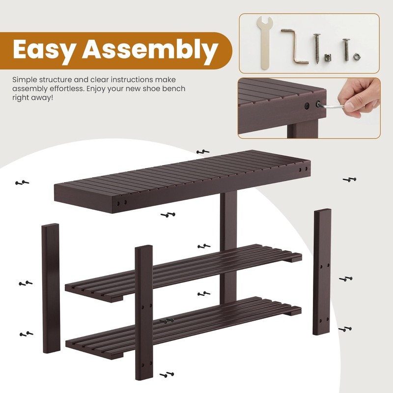 CONCETTA 3-Tier Bamboo Shoe Rack Bench Storage Organizer Brown FREESHIP gallery