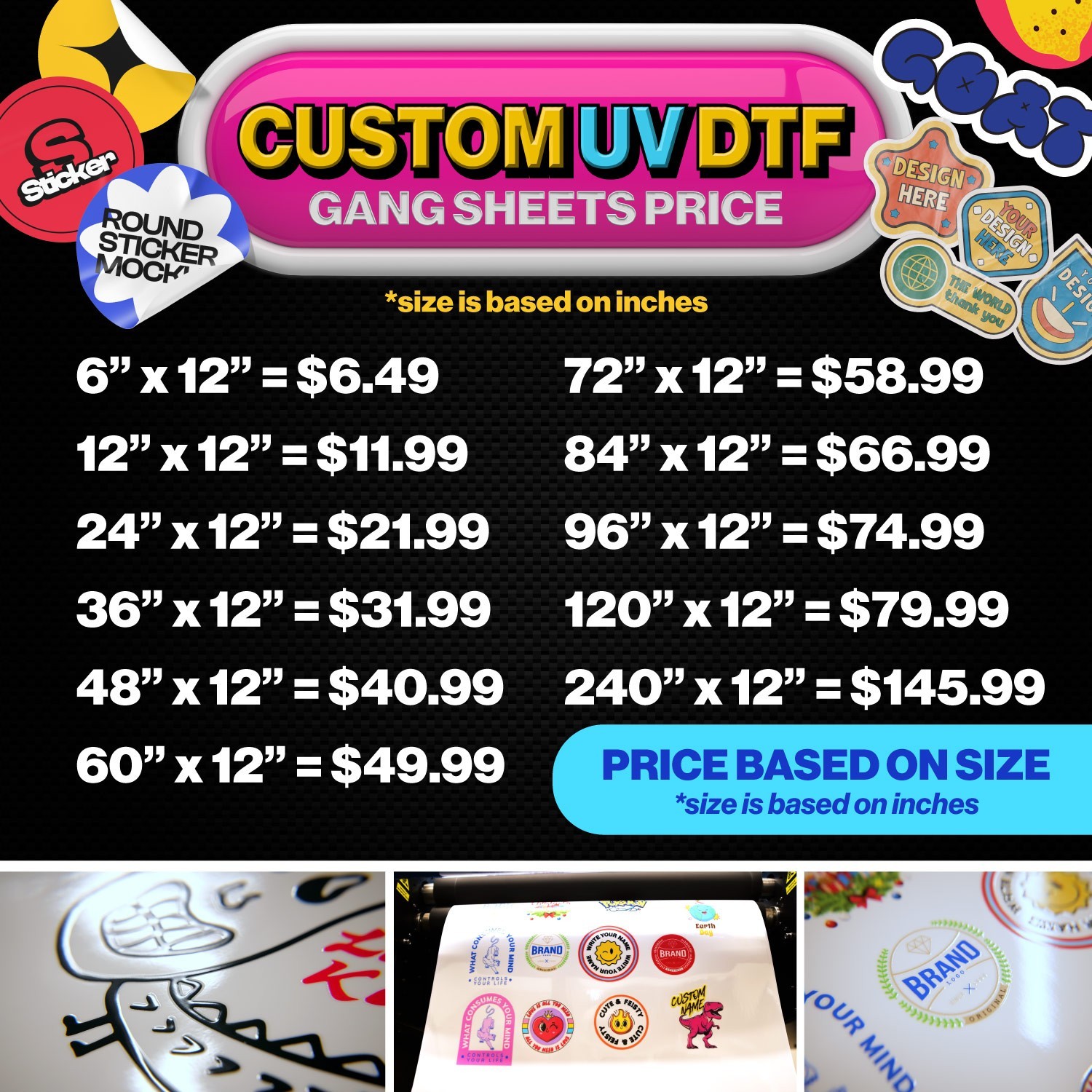 Design Your Own UV DTF Sticker Gang Sheet – Custom Sizes from 6" to 240" gallery