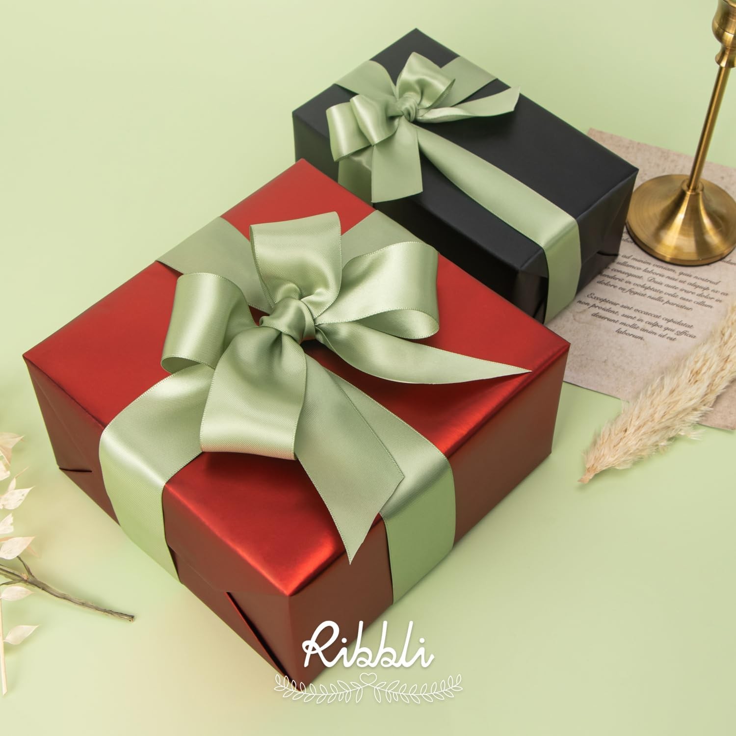Ribbli Dusty Sage Satin Ribbon Double Faced 1 Inch x Green gallery