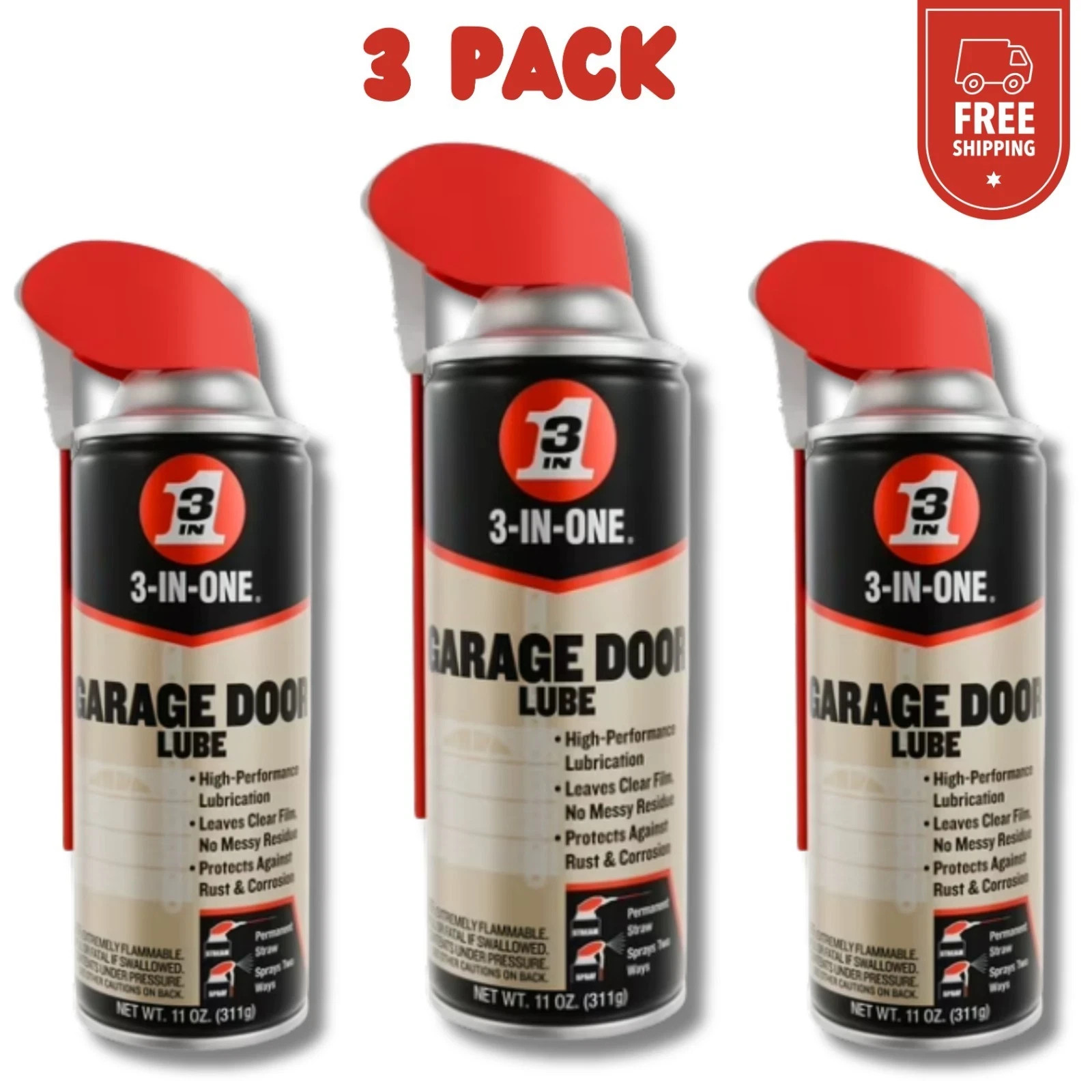 (3 pack) 3-IN-ONE Professional Garage Door Lubricant Smart Straw Sprays, 11 oz gallery