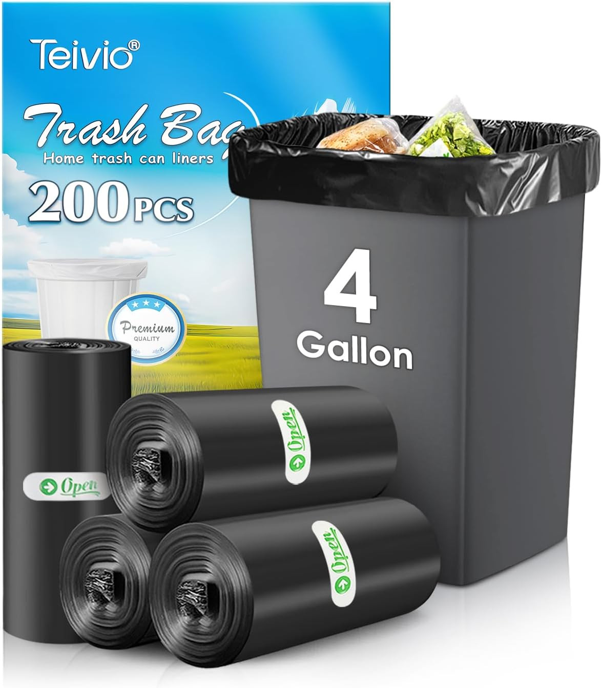 4 Gallon 200 Counts Strong Trash Bags Garbage Bags, Bathroom Trash Can Bin Liner gallery