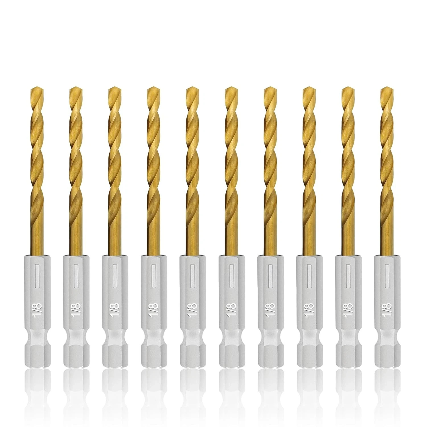 10 Pcs 1/8" Titanium Coated Twist Hex Shank Drill Bit Set HSS Impact Drill Bits gallery