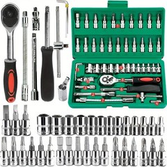 46pc Socket Wrench Set 1/4in Drive Ratchet Metric Car Repair Tool Kit Garage US