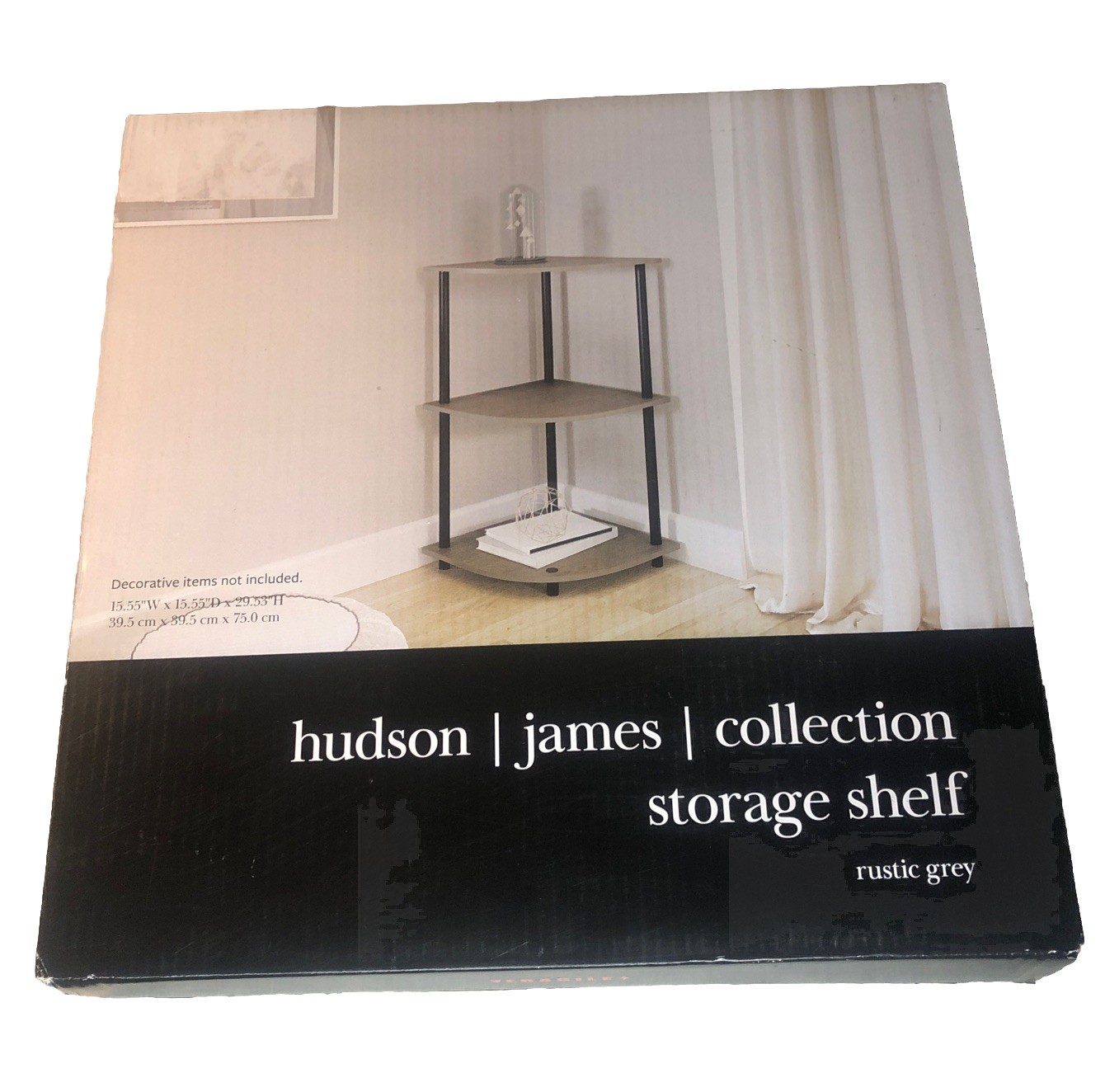 3-Tier Corner Storage Shelf | Hudson | James Collection | Rustic Grey Finish-New gallery