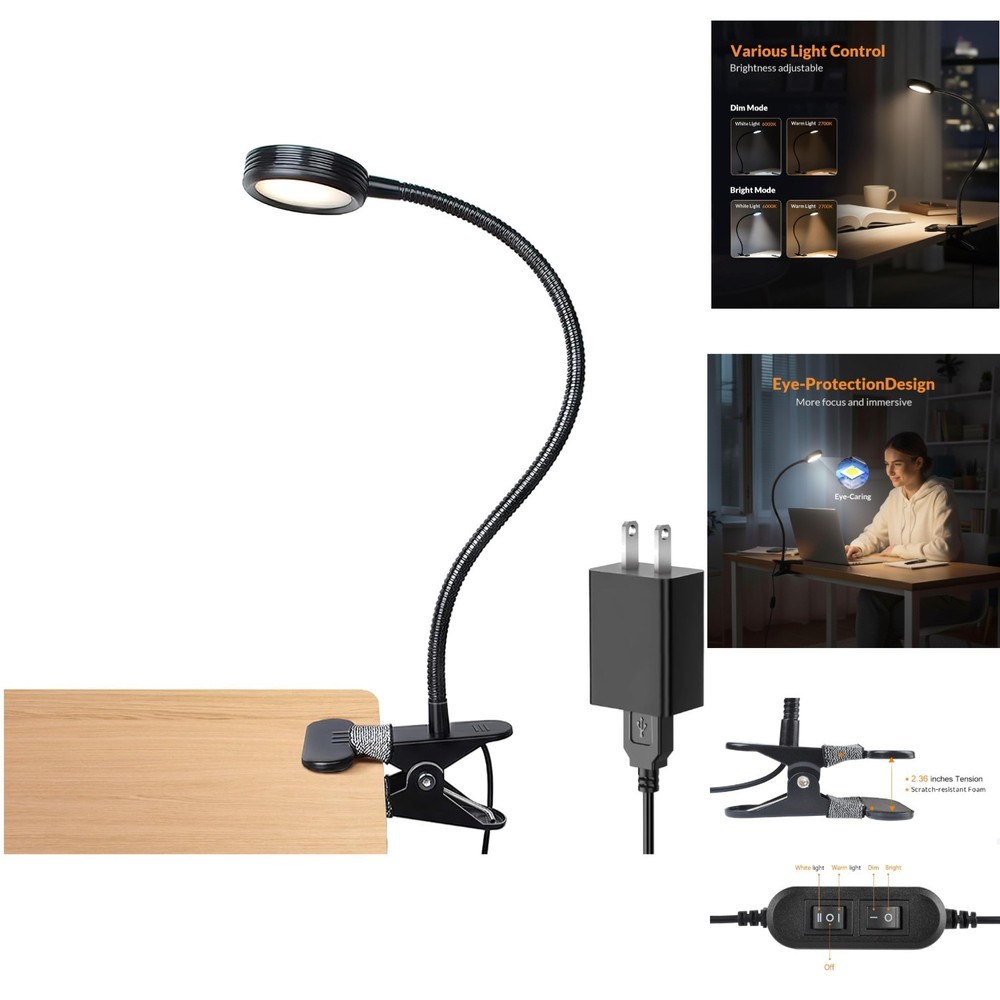 Adjustable Clip On LED Reading Light for Bed Headboard Desk & Computer Dimmable