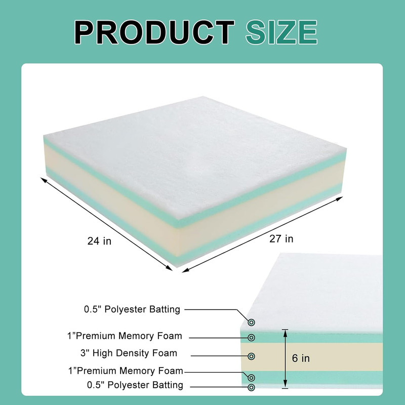 Extra Thickness 5 Layer Couch Cushion Replacement, 24"X27"X6" Sofa Cushions Repl gallery