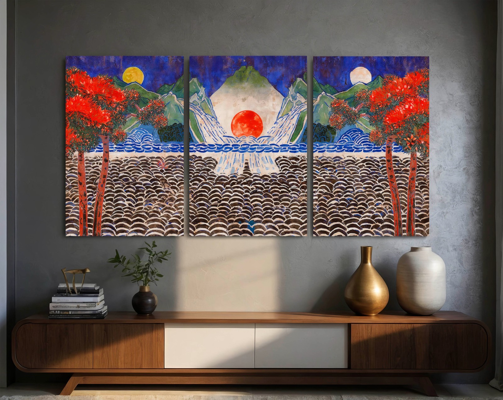 Sun and Moon Canvas, Asian Art, Five Peaks Korean Painting, Korean Wall Decor gallery