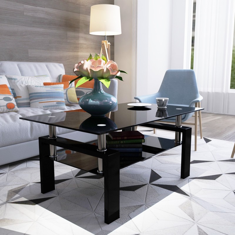 Rectangle Black Glass Coffee Table,Clear Coffee Table,Modern Side Center Table gallery