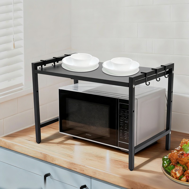 2-tier Expandable Microwave Stand 66lb Capacity Adjustable Height For Kitchen gallery
