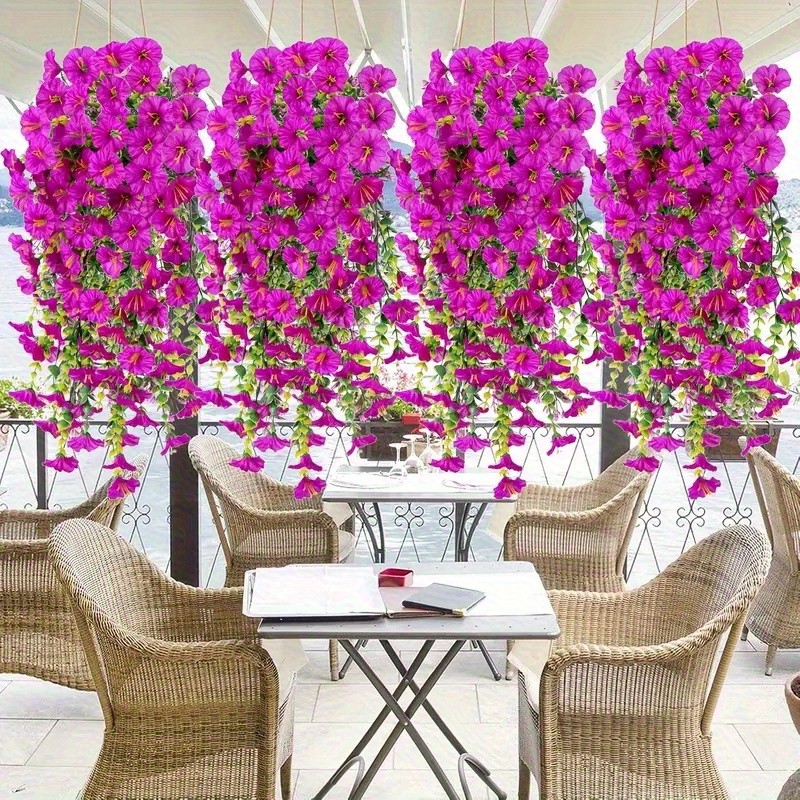 4Pcs UV Resistant Artificial Hanging Morning Glory Flower Faux Vine Garden Decor gallery