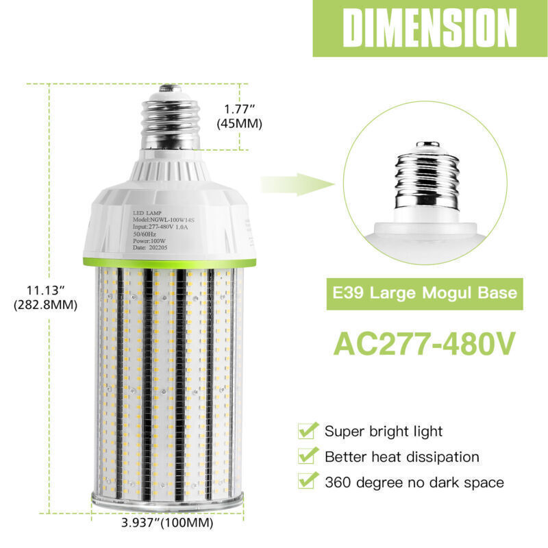 277-480V LED Corn Light 100 Watt Industrial Warehouse Garage Commercial Gym Lamp gallery