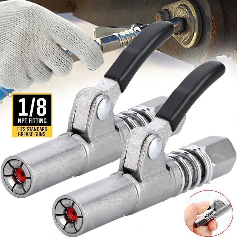 2 Pack Grease Gun Coupler High Pressure Quick Release Lock Oil Injection Nozzles gallery
