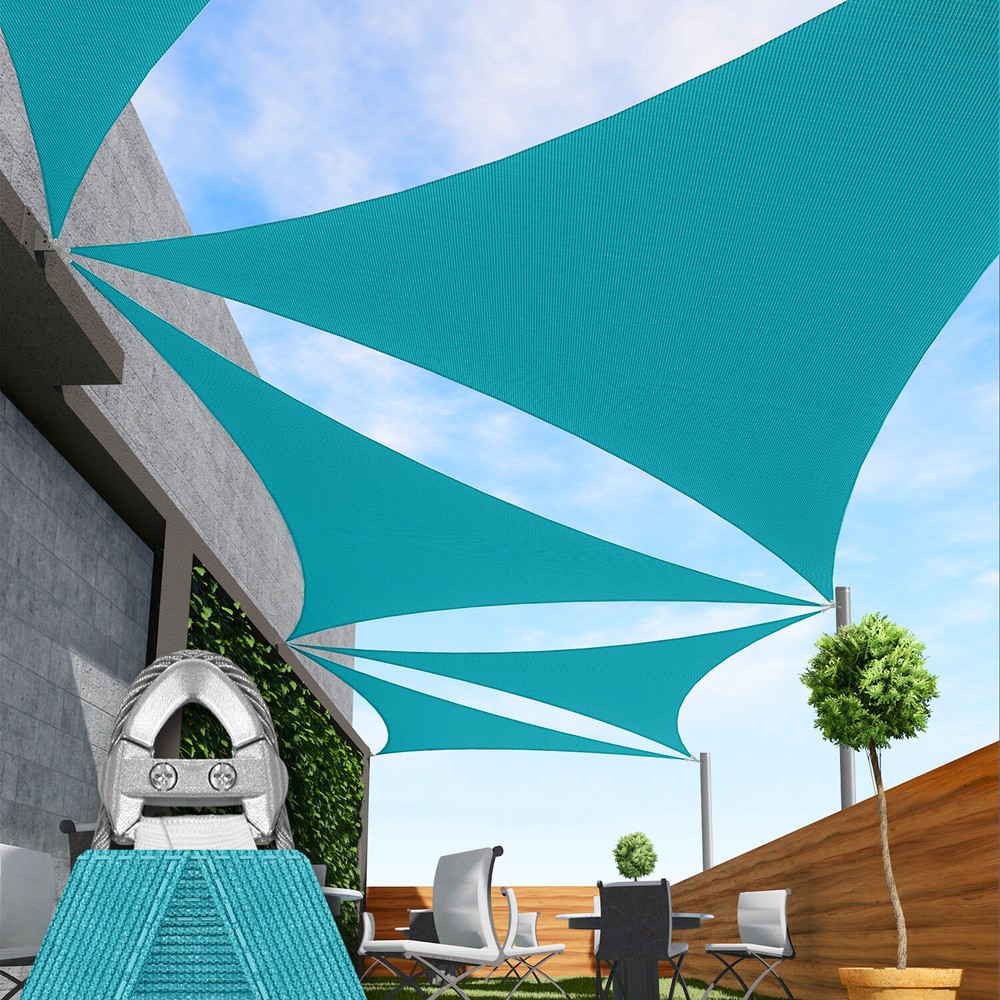 7/8/9ft Turquoise Equilateral Triangle Outdoor Steel Cable Sun Shade Sail 260GSM