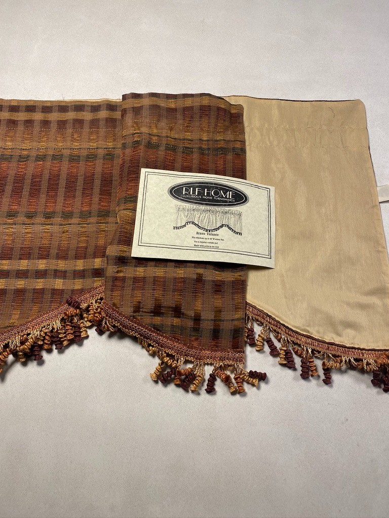 RLF Home Bravo Valance Warm Brown/Rust/Gold Plaid Check Made in USA Fits 48" gallery