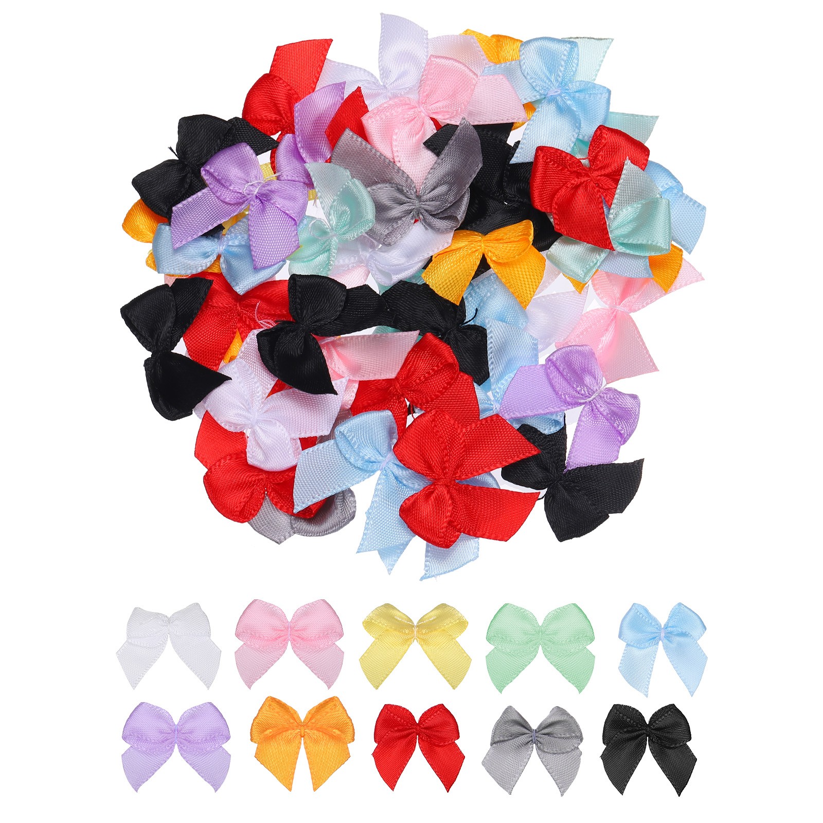 100Pcs Mini Ribbon Bow 1" Mini Fabric Satin Ribbon Flower Bows Multicolor gallery