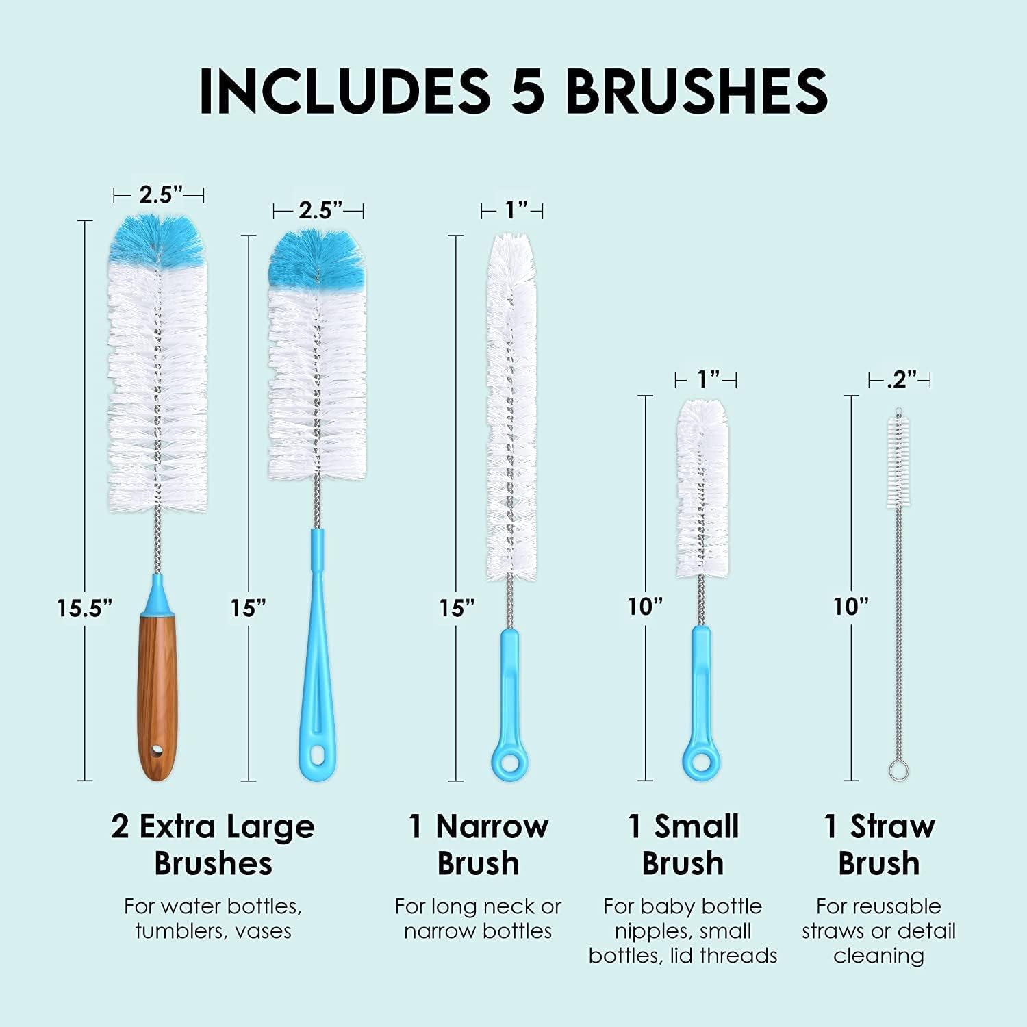 5pc Bottle Brush Cleaner Long Water Bottle Straw Cleaning Brush Wire Scrub Set gallery