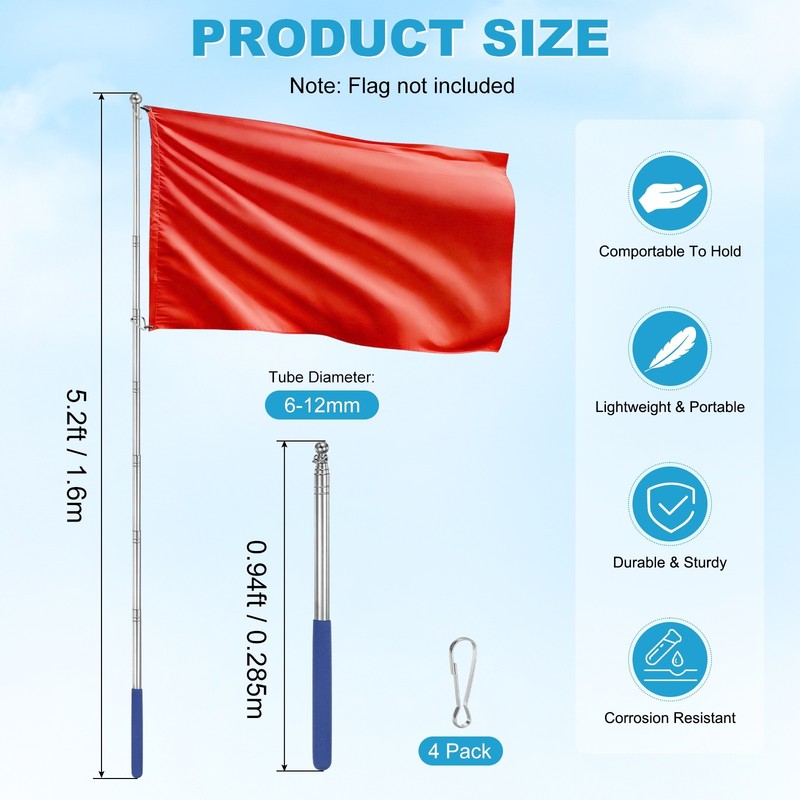 1-Pack Telescopic Handheld Flagpoles, 5.2ft/1.6m Stainless Steel Pole [Blue] gallery