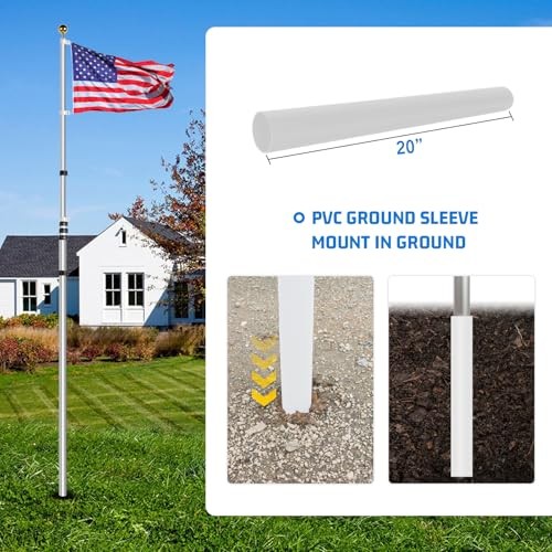 20ft Telescopic Flag Pole - Extra Thick Outdoor Telescoping 20FT Silver-20FT gallery