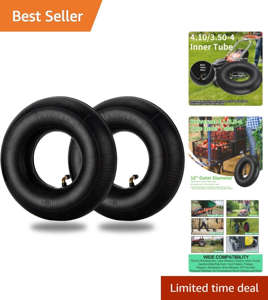 Durable 4.10/3.50-4 Inner Tubes, 2 Pack for Wheelbarrows & Mowers - Easy Install