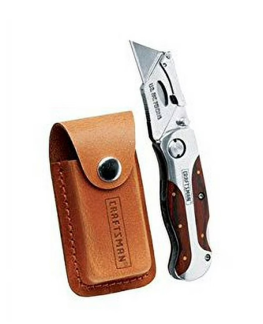 Craftsman 94845 Folding Lockback Utility Knife Wooden Handle Sheath gallery