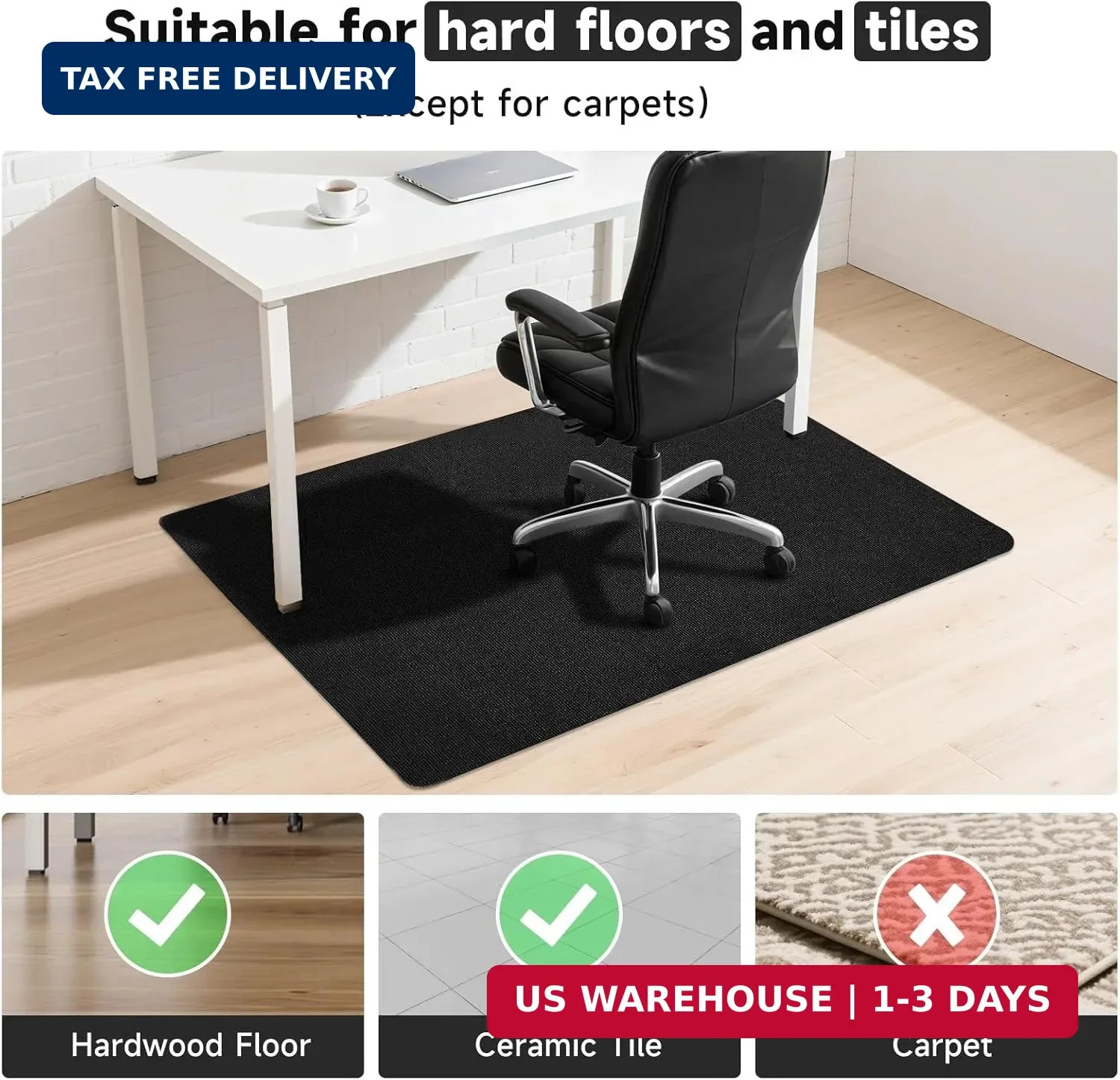 Black Office Chair Mat, Durable Desk Chair Mats for Hardwood Floor & Tiles, Unde gallery