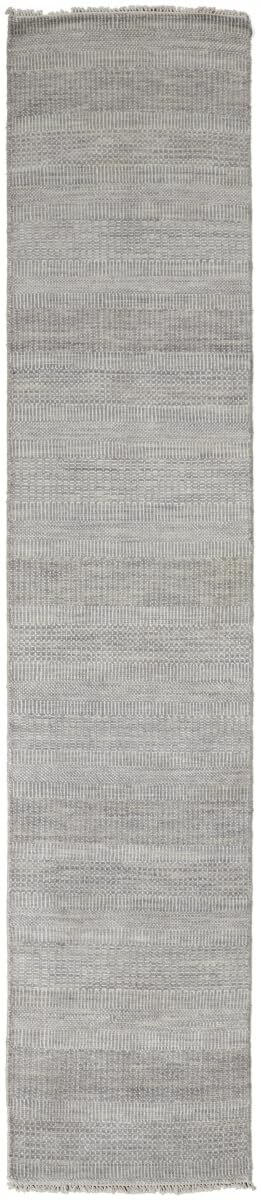 12' Silver Wool Striped Hand Knotted Runner Rug gallery