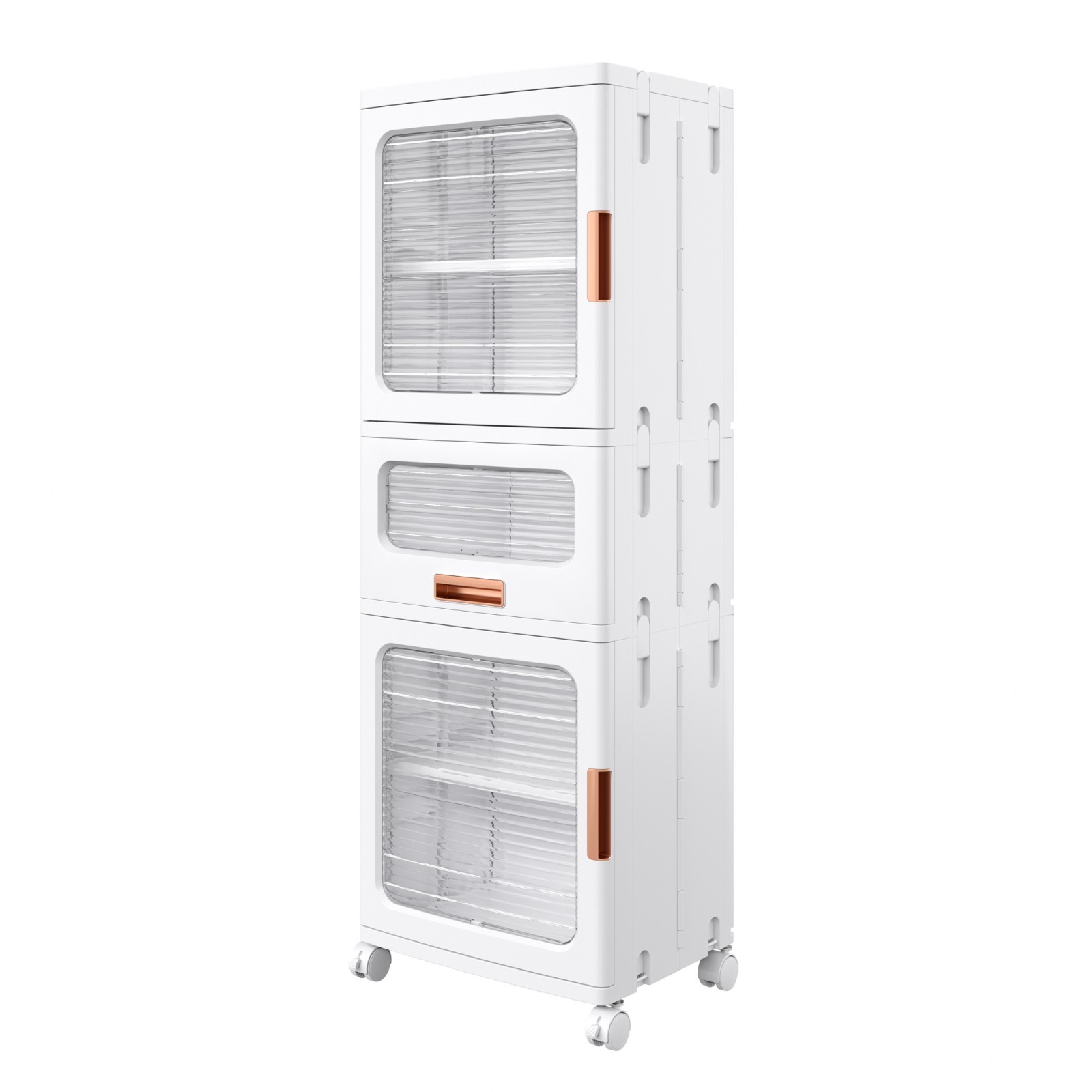 Multi Height Slim Storage Cabinet with Wheels Stackable Foldable Clear Door gallery