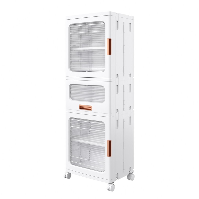 Multi Height Slim Storage Cabinet with Wheels Stackable Foldable Clear Door gallery