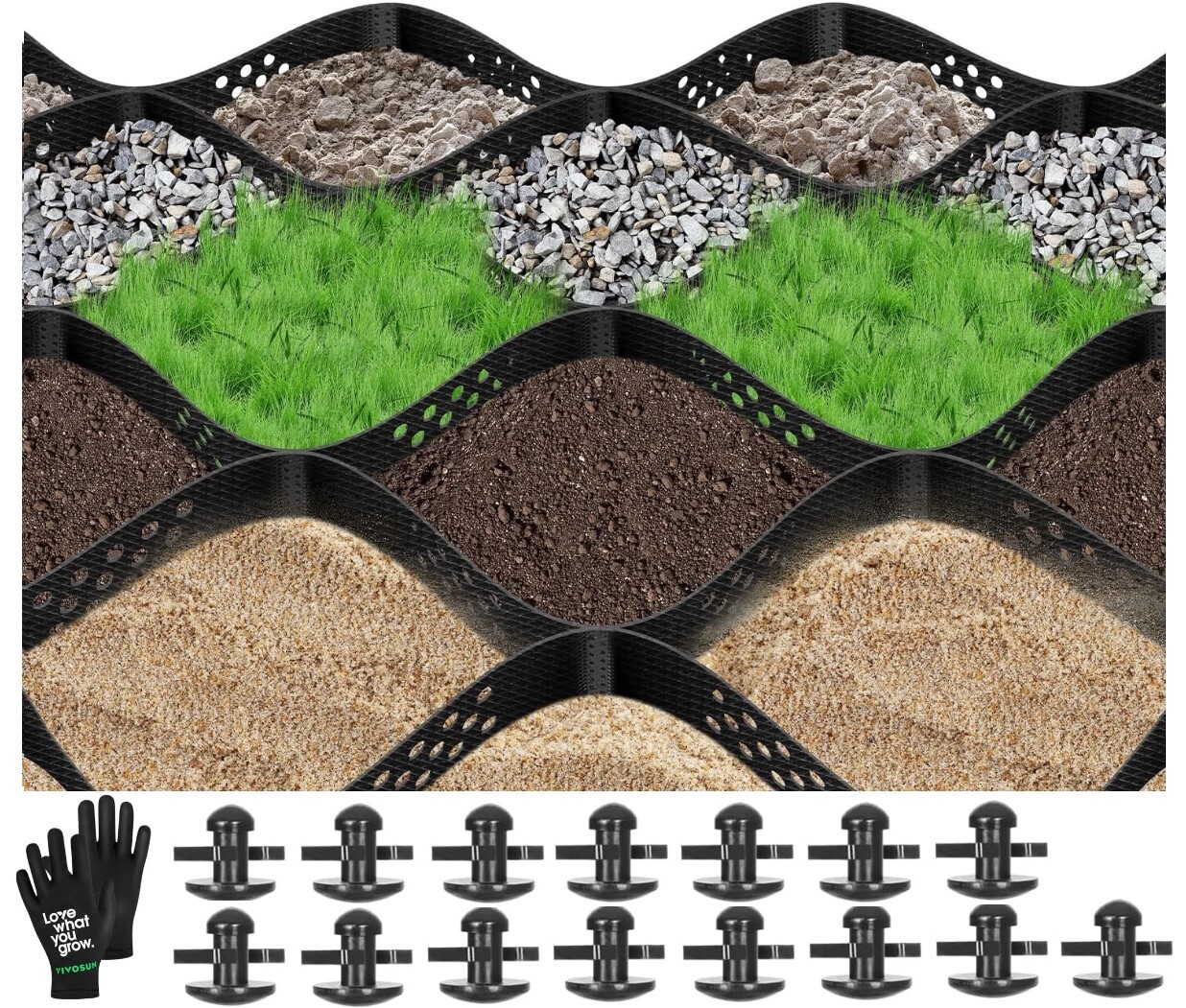 VIVOSUN 4" Ground Grid Geocell 9x17ft HDPE Gravel Stabilizer Grid for Driveway gallery