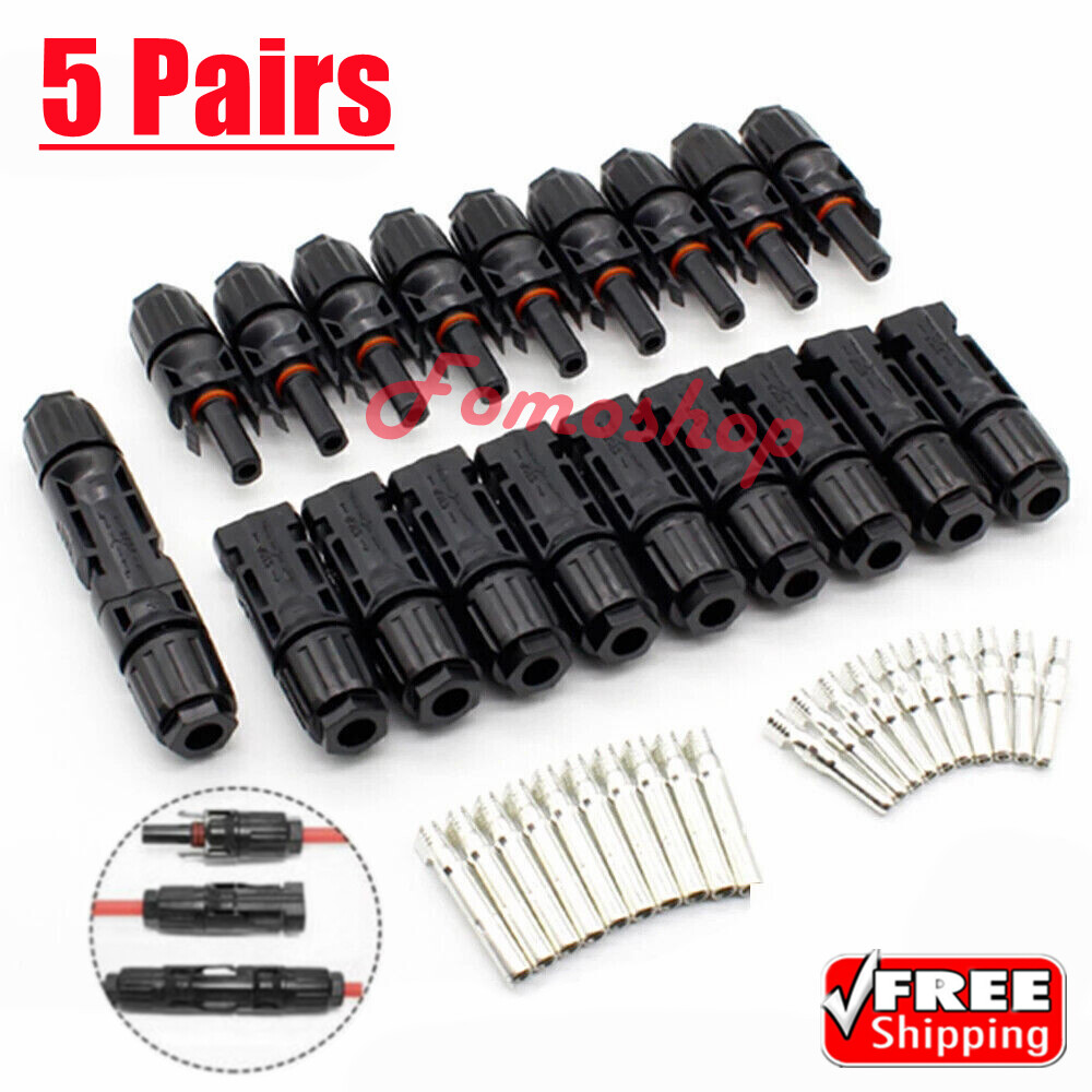 5 Pairs Solar Panel Cable Wire Connectors Adapter Male Female Kit Waterproof 30A gallery
